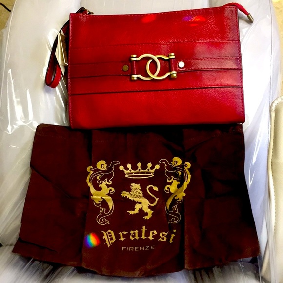 Pratesi Firenze Red Leather Large Wristlet New - Picture 3 of 4